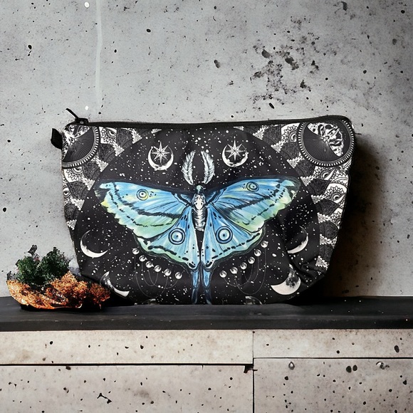 Handbags - Blue Moth Cosmetic Bag – Women’s Makeup Pouch